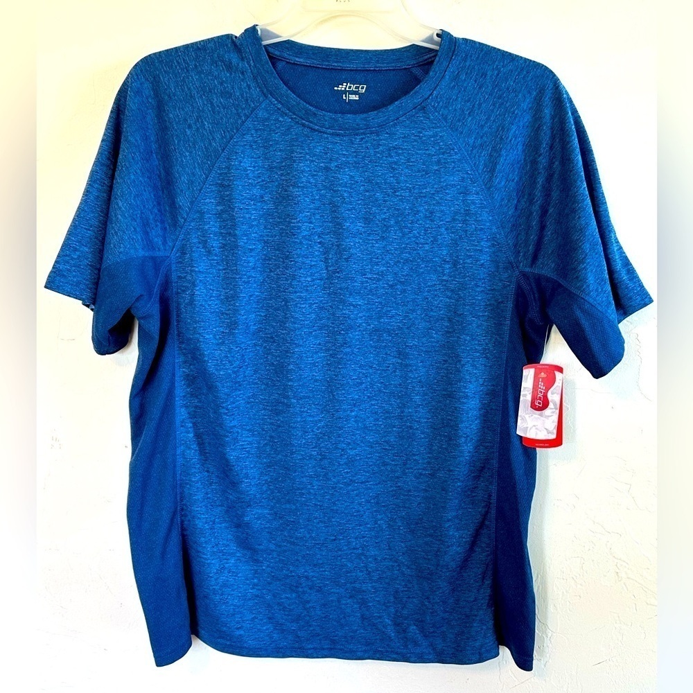 NWT BCG Men’s Blue Athletic Moisture Wick Crew Neck Shirt Sz L